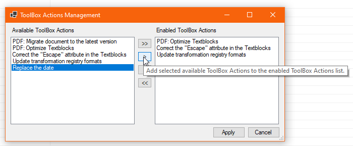 In the next window you can move items into Enabled ToolBox Actions.png